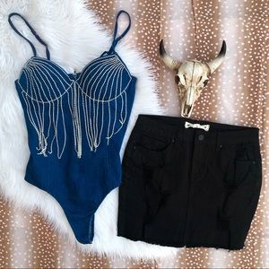 Rhinestone denim bodysuit, NWT